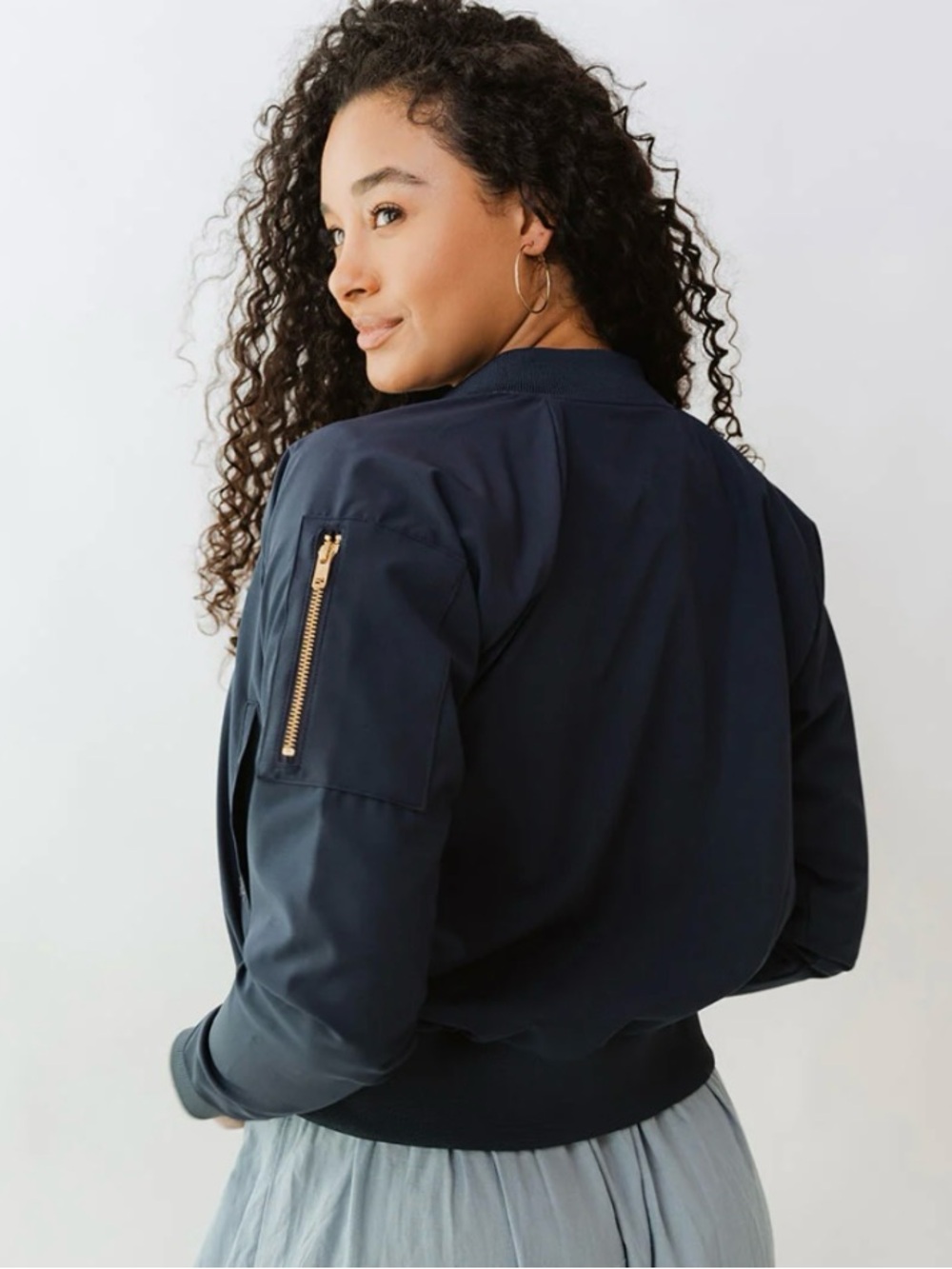 Albion True Blue Chambray Bomber Jacket Relaxed Fit Pockets Size M